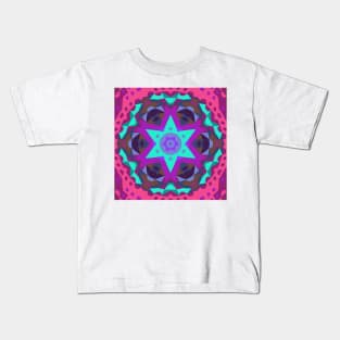 Retro Mandala Flower Blue Purple and Pink Kids T-Shirt